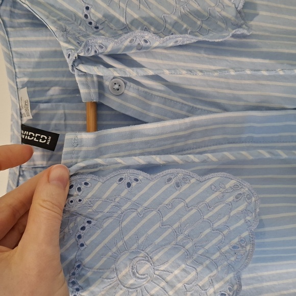 H&M Blue & White Striped Embroidered Peter Pan Collar Boho Blouse (Size XL) - Picture 3 of 8